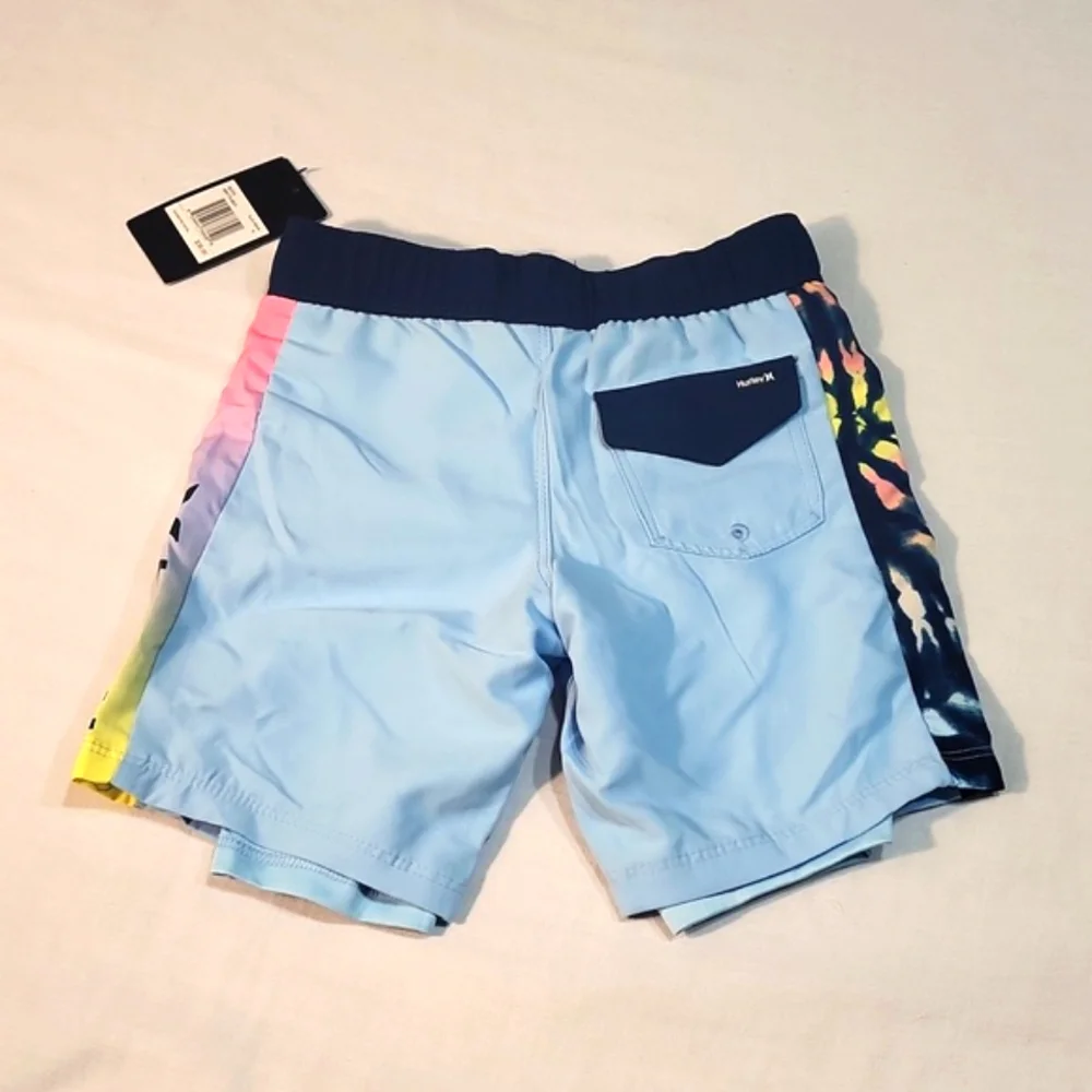 Hurley Boys Neon Tye Dye Swim Board Shorts Blue Dream Sizes 4 & 6 Beach Nautical